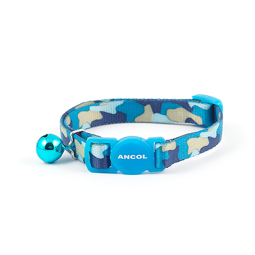 Ancol Cat Collar - Camouflage Blue With A Safety Buckle